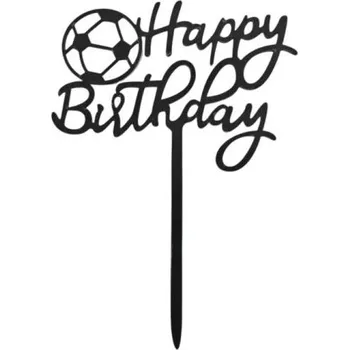 Jedlá dekorace na dort Dortisimo Zápich do dortu černý Happy Birthday s fotbalovým míčem