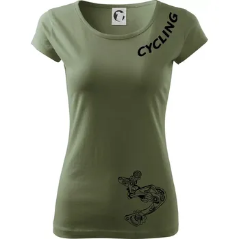 Dámské tričko Cycling nápis šikmo - Dámské triko Pure - M ( Khaki )
