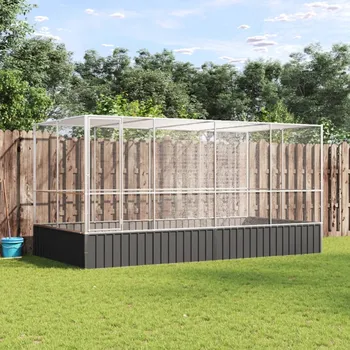 Voliéra s přístavbou stříbrná 418 x 207 x 212 cm ocelová Stříbrná3214272