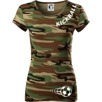 Dámské tričko Kickball nápis šikmo - Dámské maskáčové triko - 2XL ( Hnědý maskáč )