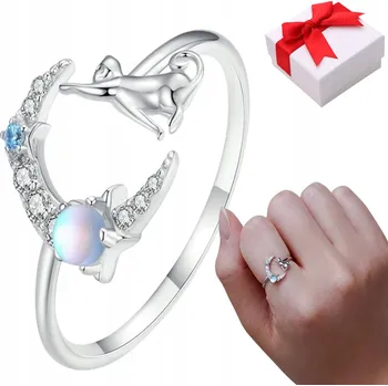 Prsten Stříbrný Prstýnek MOON měsíční kámen nastavitelný 925 + krabička