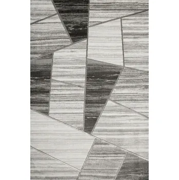 Koberec 120x170 cm LESKLÝ MĚKKÝ KOBEREC FELIX KRÉMOVĚ ŠEDÝ VZHLED MRAMORU STŘÍBRNÉ LINIE