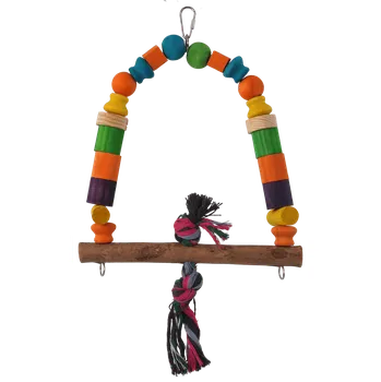 Hračka pro ptáka Houpačka Bird Jewel dřevěná s uzlem barevná 32cm