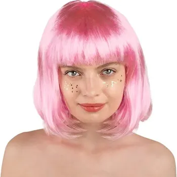 Karnevalová paruka Party Deco paruka polodlouhé vlasy růžová