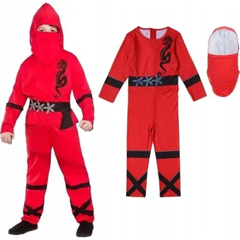 Karnevalový kostým KOSTÝM PŘEVLEK NINJA BOJOVNÍK PRO DĚTI ČERVENÝ NA KARNEVALOVÝ BÁL 104 110