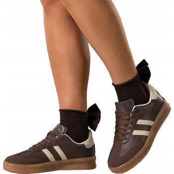 Dámské tenisky Dámské kožené tenisky čokoládové barvy na platformě, šněrovací, POLSKÉ výroby, velikost 39