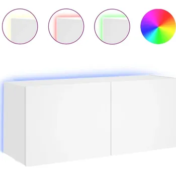 Televizní stolek Závěsná skříňka pod TV s LED RGB osvětlením, bílá, 100x35x41 cm