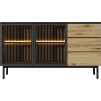 Komoda LANG c | komoda 150 2D3S + LED osvětlení | 150 cm | černá/dub evoke