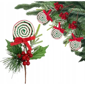 Vánoční dekorace Vánoční Větvička LÍZÁTKO MAŠLE HLOH Pik Jehličnaté VĚTVIČKY Ozdoby na vánoční stromeček