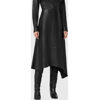 Dámská sukně Kožená sukně AllSaints černá barva, midi, áčková, W073RD 99X, vel. 40