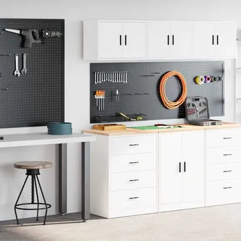 Dílenský stůl vidaXL Garážové skříně 2 ks kompozitní dřevo [3328332] Barva: Bílá