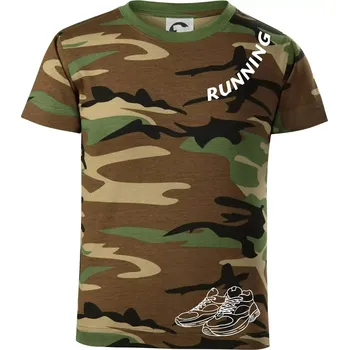 Chlapecké tričko Running nápis šikmo - Dětské maskáčové triko - 104-110cm / 3-4 roky ( Hnědý maskáč )