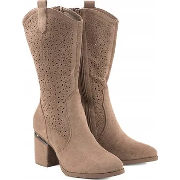 Dámské kozačky S.BARSKI HY51-238 DÁMSKÉ VYSOKÉ KOZAČKY NA PODPATKU S VZOREM, SEMIŠOVÉ EKO KŮŽE 37