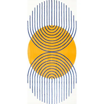 Koberec MODERNÍ KOBEREC DO OBÝVÁKU ŽLUTÝ KRÉMOVÝ MODRÝ ABSTRAKTNÍ VZOR 160x230 cm