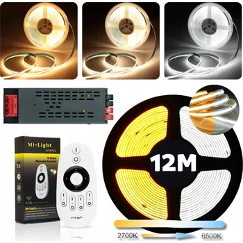 LED páska SADA LED COB pásek teplá-studená bílá CCT 3000-6500K 24V 14W/m, souvislá linie, 12 m