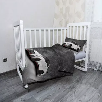 Povlečení Sablio Mikroplyšové dětské povlečení do postýlky Nissan GTR 35 Šedý - 120x90 / 40x60