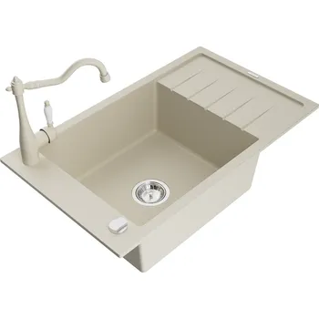 Granitový dřez MEXEN/S - Elias granitový dřez 1-miska včetně baterie Carla, béžová 6511-69-670700-69