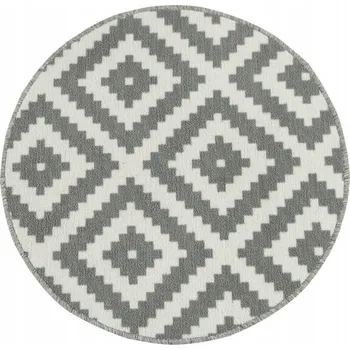 Koberec KULATÝ KOBEREC DO POKOJE ŠEDÝ KRÉM KOLO ROMBY ŠEDÝ NA PLSTI, průměr 100 cm