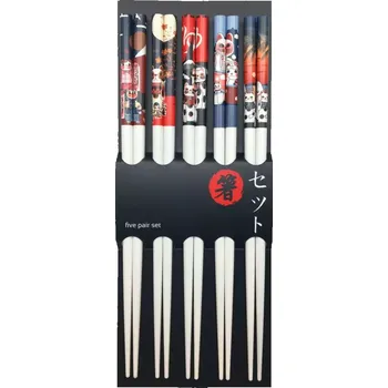 Sada nádobí Made in Japan Set 5 párů hůlek dřevěných - Bílé - Kočky Štěstí
