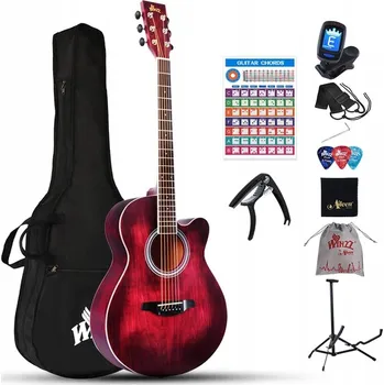 Akustická kytara AKUSTICKÁ KYTARA + SADA PŘÍSLUŠENSTVÍ LADICÍ ZAŘÍZENÍ SNÍMAČ STATIV POPRUH POUZDRO