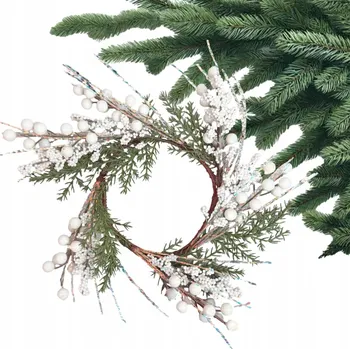 Vánoční dekorace Vánoční bílý věnec na dveře Vánoční věnec Hloh Sople 40 cm