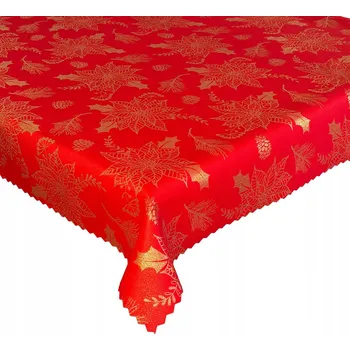 ubrus Ubrus Vánoční Odolný Skvrnám Červený Zlatá Hvězda Štědrý den 160x360 cm