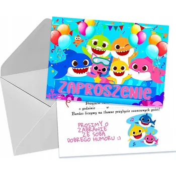Pozvánka POZVÁNKY PRO DĚTI DĚTSKÉ NAROZENINOVÉ BABY SHARK + OBÁLKA