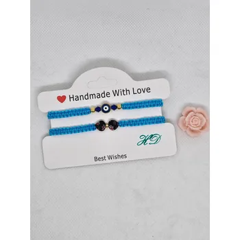 Náramek Náramek macramé modrý se srdíčky