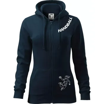 Dámská mikina Handball nápis šikmo 1 - Dámská mikina trendy zipper s kapucí - S ( Námořní modrá (velmi tmavá - téměř černá) )