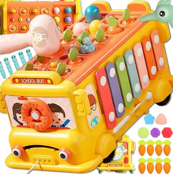 AUTOBUSOVÝ TŘÍDIČ VZDĚLÁVACÍ INTERAKTIVNÍ MONTESSORI STAVEBNICE ČINELKY KLADÍVKO