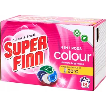 Prací prostředek KAPSLE NA PRANÍ BAREVNÝCH TKANIN 4 IN 1 PODS SUPER FINN COLOUR 18 kusů