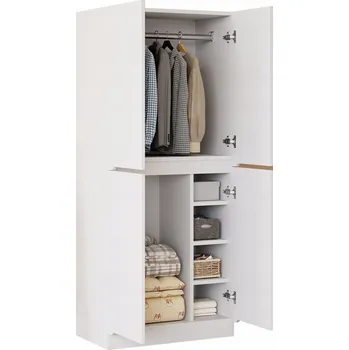 Šatní skříň Skříň 70 x 40 x 170 cm s dvoukřídlými dveřmi a malými úložnými prostory, bílá