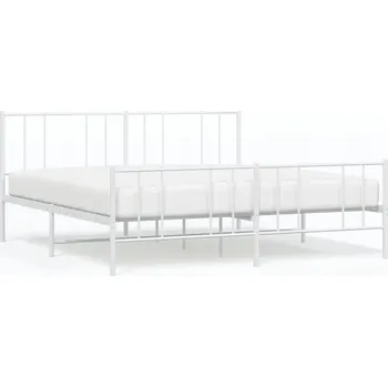 Postel Bílý kovový rám postele o rozměrech 219 x 187 x 90 cm s úložným prostorem