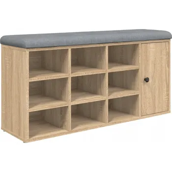 Botník Lavice na boty s sedákem, dub sonoma, 102 x 32 x 50 cm, světle šedá poduška