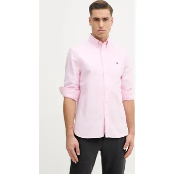 Pánská košile Bavlněná košile Tommy Hilfiger pánská, růžová barva, regular, s límečkem button-down, MW0MW41683 03X, vel. S