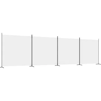 Paraván Paraván z tkaniny a železa, 4 panely, bílý, 698 x 180 cm
