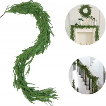 Obraz VÁNOČNÍ GIRLANDA 100% PE SVĚTLE ZELENÁ 150 CM NA ZÁBRADLÍ, KRB