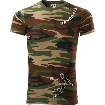 Pánské tričko Handball nápis šikmo - Army CAMOUFLAGE - XS ( Hnědý maskáč )
