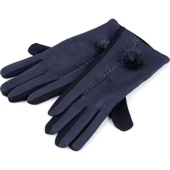 Rukavice Dámské rukavice s kožešinovou bambulkou, malé, 3 (vel. M) modrá tmavá