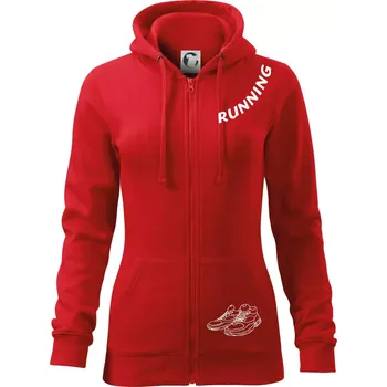 Dámská mikina Running nápis šikmo - Dámská mikina trendy zipper s kapucí - XS ( Červená )