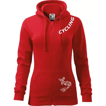 Dámská mikina Cycling nápis šikmo - Dámská mikina trendy zipper s kapucí - XL ( Červená )