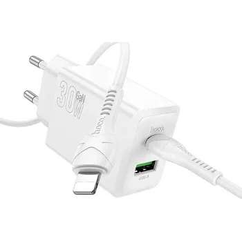 HOCO síťová nabíječka USB A + typ C + kabel Typ C na typ C 60W PD QC3.0 AFC 3A 30W N71 bílá