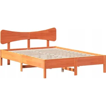 Postel Dřevěná borovicová postel s čelem, voskově hnědá, 195,5 x 140,5 x 81 cm