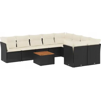 Zahradní nábytek z PE ratanu, černý, stolek z akáciového dřeva