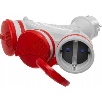 Elektrická zásuvka Rozbočka přenosný šedo-červený R-X3/44S IP44 3×2P+Z 16A 250V Schuko