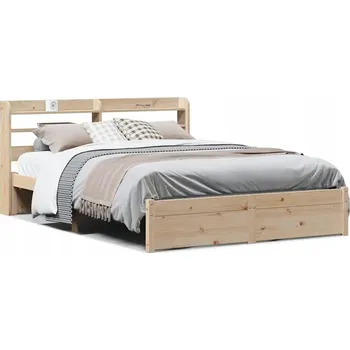 Postel Dřevěná borovicová postel 221,5 x 170 x 82 cm s opěrkou hlavy a policemi