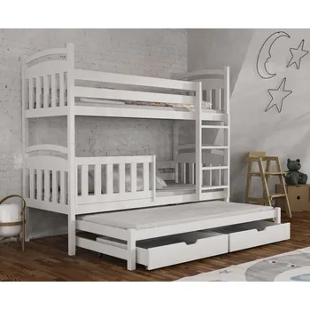 Dětská postel Dětská patrová postel z masivu borovice ONDRA s přistýlkou a šuplíky - 180x80 cm - BÍLÁ