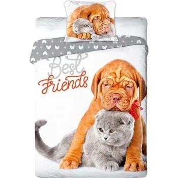 Povlečení Dětské bavlněné povlečení BEST FRIENDS - Pes a kočka - 140x200 cm