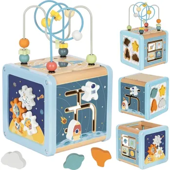 Dřevěná hračka TOOKY TOY Dřevěná Kostka Aktivity Vesmír Sorter Labyrint