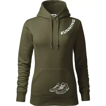 Dámská mikina Running nápis šikmo - Mikina dámská Cape s kapucí - XL ( Military )